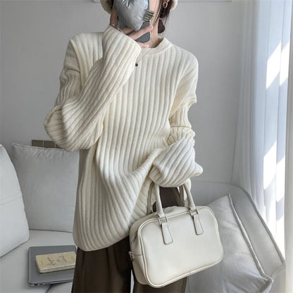 Crew Neck Plain Ribbed Sweater