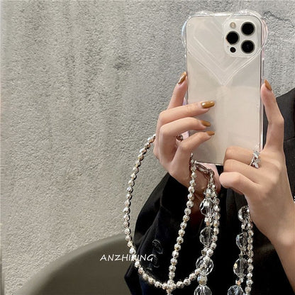 Faux Transparent Phone Crystal Case Chain Heart
