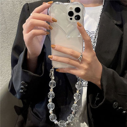 Faux Transparent Phone Crystal Case Chain Heart