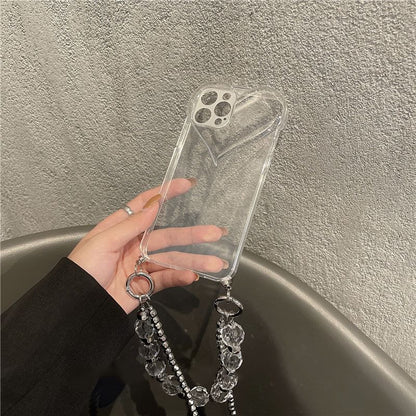 Faux Transparent Phone Crystal Case Chain Heart