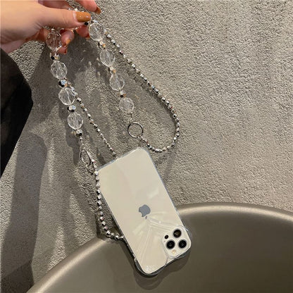 Faux Transparent Phone Crystal Case Chain Heart