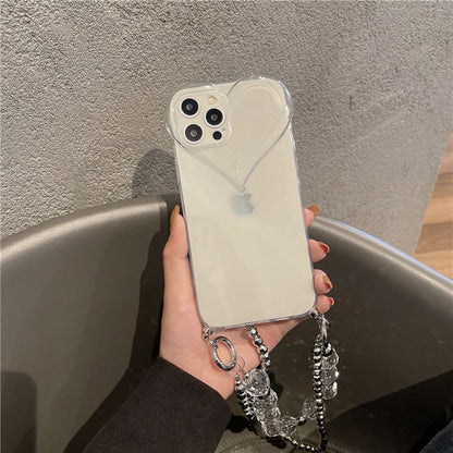 Faux Transparent Phone Crystal Case Chain Heart