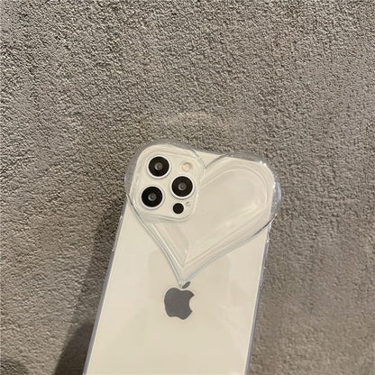 Faux Transparent Phone Crystal Case Chain Heart