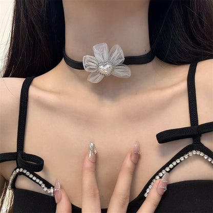Leather Heart Faux Choker Floral