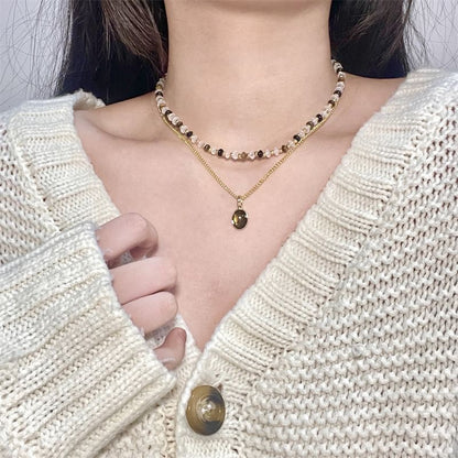 Layered Pendant Gemstone Beaded Necklace