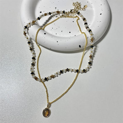 Layered Pendant Gemstone Beaded Necklace