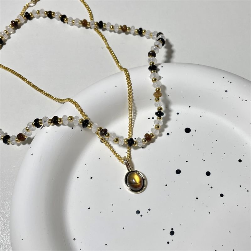 Layered Pendant Gemstone Beaded Necklace