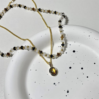 Layered Pendant Gemstone Beaded Necklace