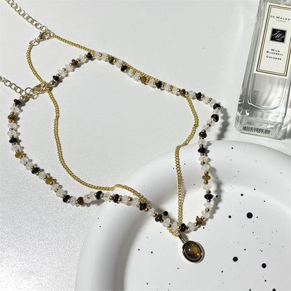 Layered Pendant Gemstone Beaded Necklace