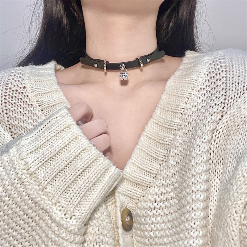Choker Bell Leather Pendant Faux