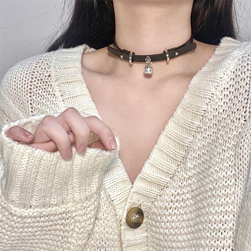Choker Bell Leather Pendant Faux