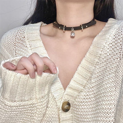 Choker Bell Leather Pendant Faux