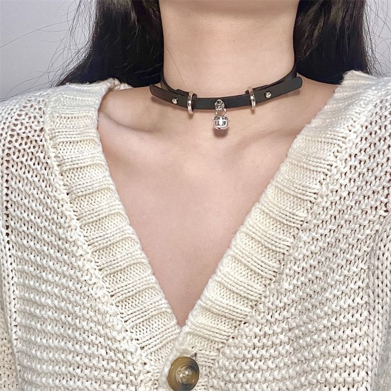 Choker Bell Leather Pendant Faux