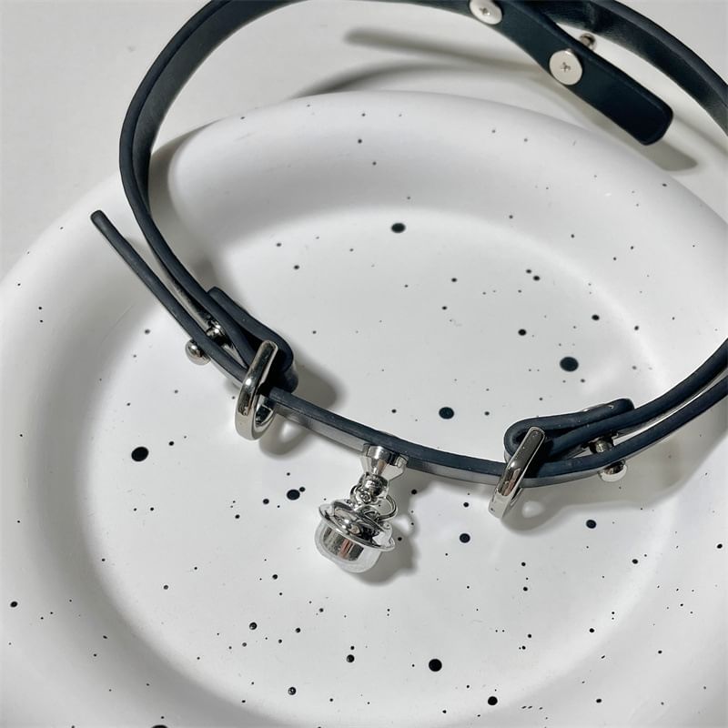 Choker Bell Leather Pendant Faux