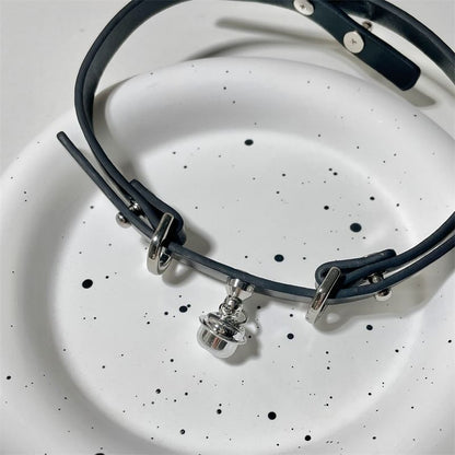 Choker Bell Leather Pendant Faux