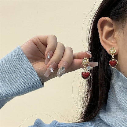 Faux Heart Earring Drop Pearl