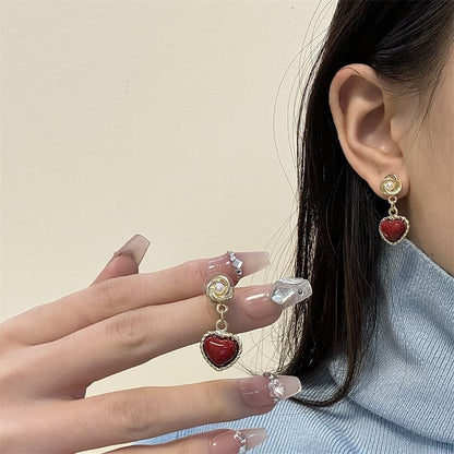 Faux Heart Earring Drop Pearl