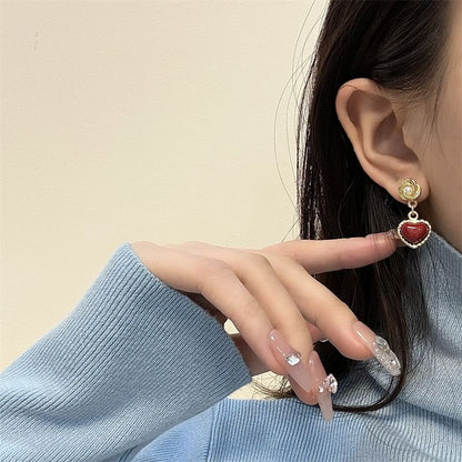 Faux Heart Earring Drop Pearl