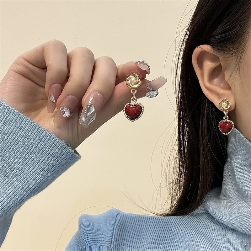 Faux Heart Earring Drop Pearl