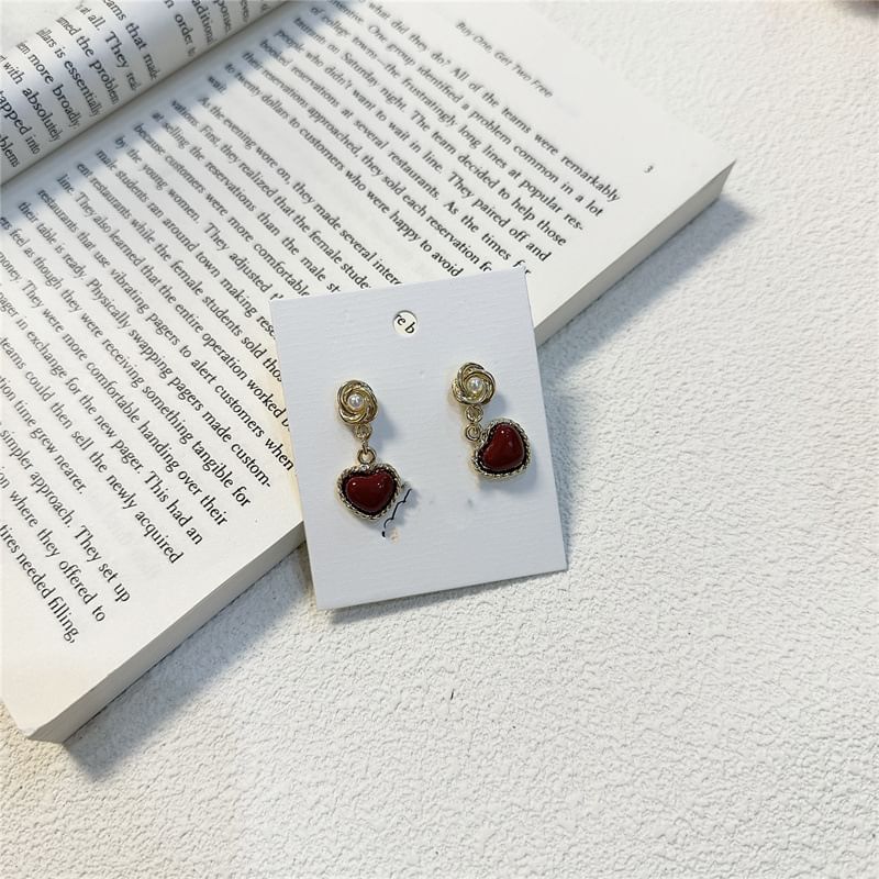 Faux Heart Earring Drop Pearl