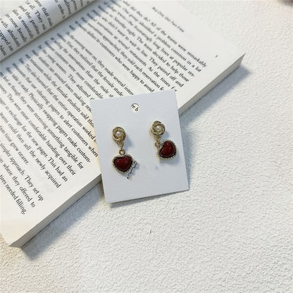 Faux Heart Earring Drop Pearl