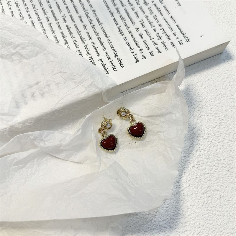 Faux Heart Earring Drop Pearl