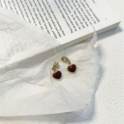 Faux Heart Earring Drop Pearl