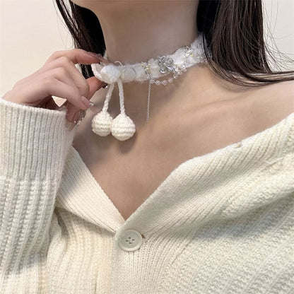 Cherry Bead Fringed Choker Fabric