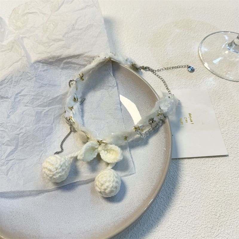 Cherry Bead Fringed Choker Fabric