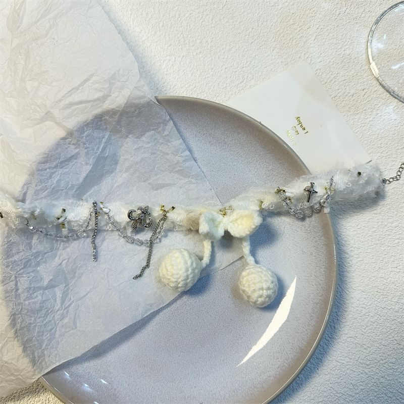 Cherry Bead Fringed Choker Fabric