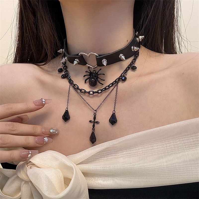 Choker Layered Leather Chained Faux