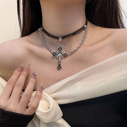 Choker Layered Leather Chained Faux