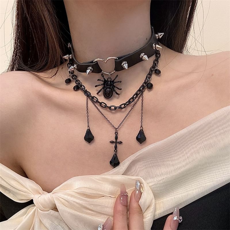 Choker Layered Leather Chained Faux