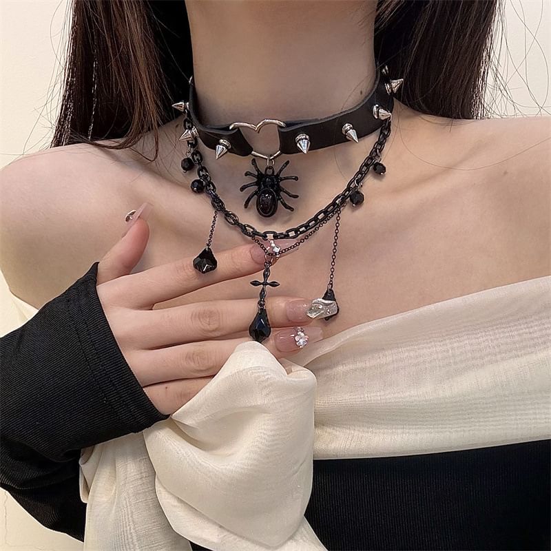 Choker Layered Leather Chained Faux