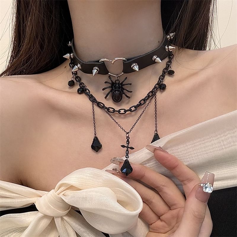 Choker Layered Leather Chained Faux
