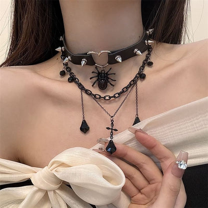 Choker Layered Leather Chained Faux