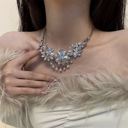 Fringed Floral Necklace Rhinestone