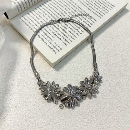 Fringed Floral Necklace Rhinestone