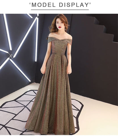 Off Shoulder Plain A-Line Evening Gown