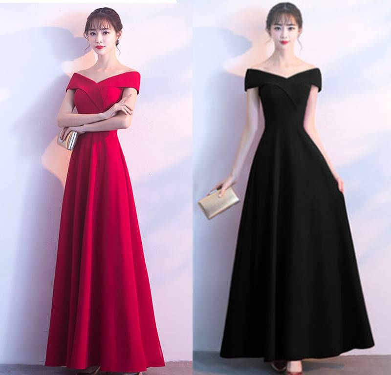 Off Shoulder Plain A-Line Evening Gown