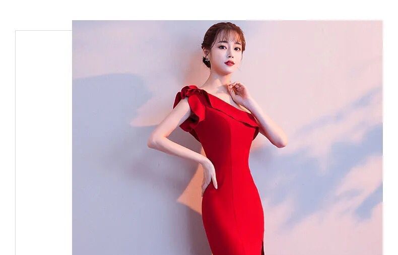 Single Shoulder Plain Sheath Evening Gown