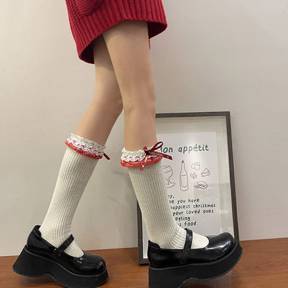 Ribbon Lace Trim Long Socks