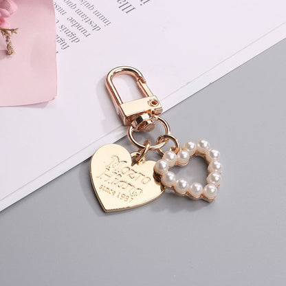 Heart / Faux Pearl Alloy Bag Charm Keyring (Various Designs)