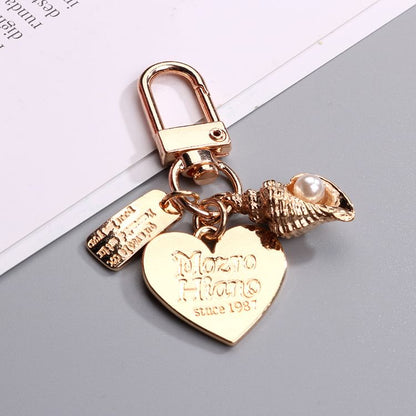 Heart / Faux Pearl Alloy Bag Charm Keyring (Various Designs)