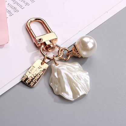 Heart / Faux Pearl Alloy Bag Charm Keyring (Various Designs)
