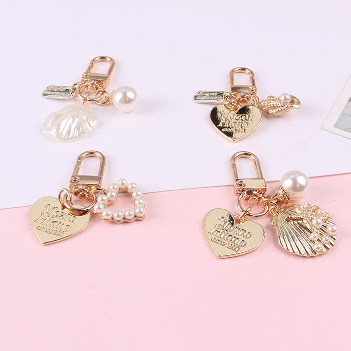 Heart / Faux Pearl Alloy Bag Charm Keyring (Various Designs)