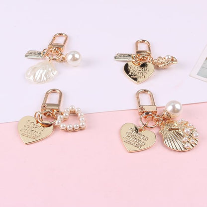 Heart / Faux Pearl Alloy Bag Charm Keyring (Various Designs)