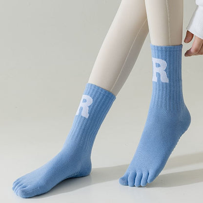 Anti-Slip Letter Embroidered Toe Socks