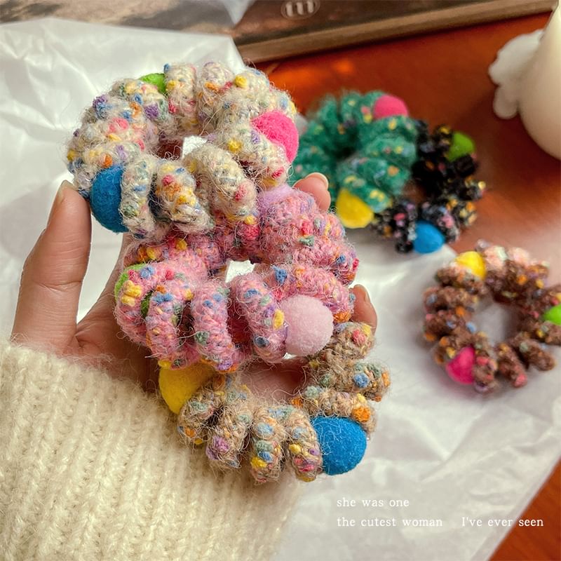 Pom Pom Yarn Coil Hair Tie