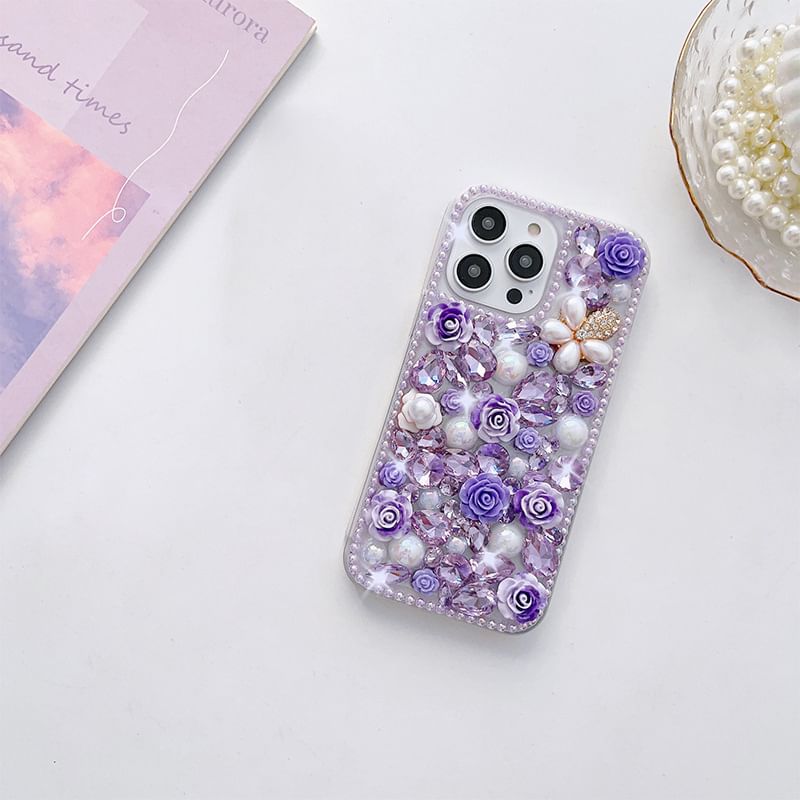 Rhinestone Phone Case Floral